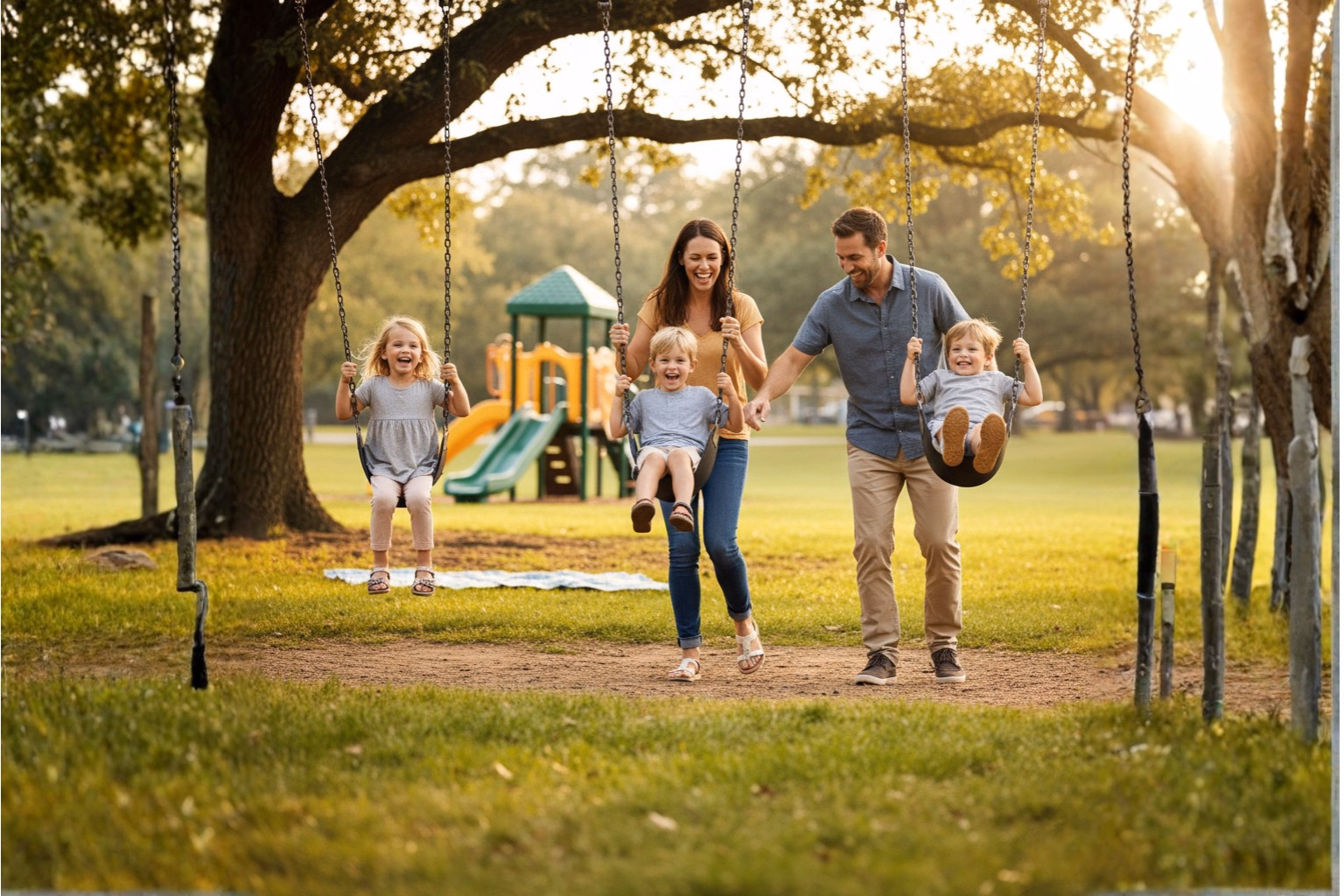 Família brincando com crianças ao ar livre