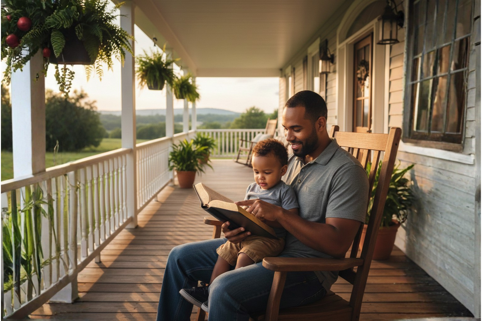 Pais lendo com filho